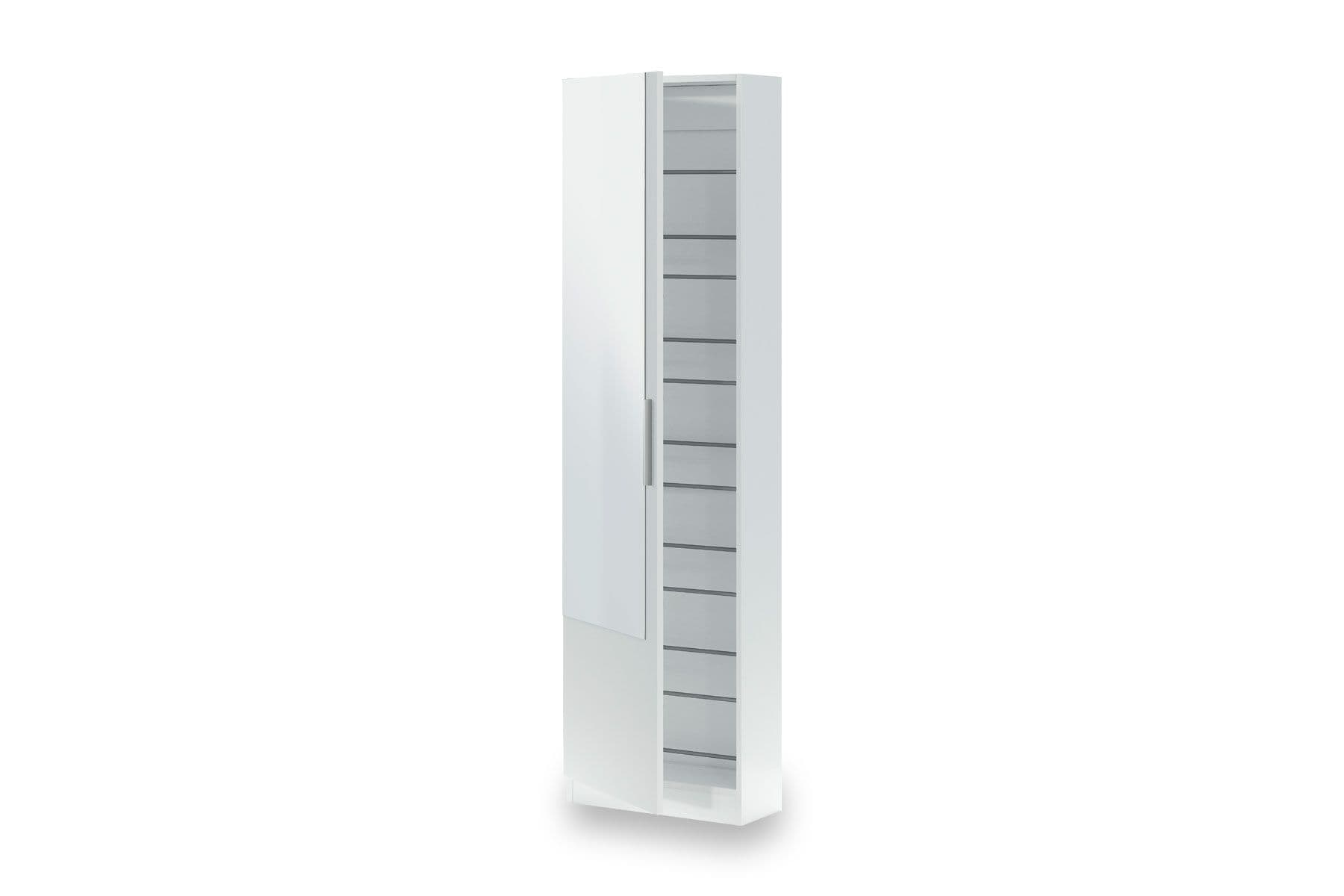Giovanni Arctic White Tall Shoe Cabinet 1 Mirrored Door 14-16 Pairs