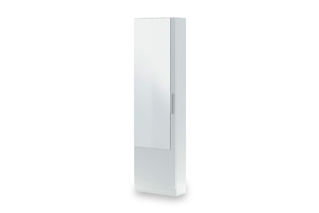 Giovanni Arctic White Tall Shoe Cabinet 1 Mirrored Door 14-16 Pairs