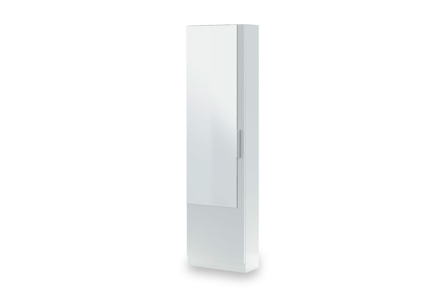 Giovanni Arctic White Tall Shoe Cabinet 1 Mirrored Door 14-16 Pairs
