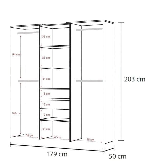 Guadalupe Large Concrete Grey and White Open Door Wardrobe — side product view