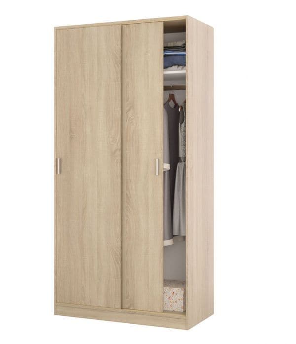 Hansen Canadian Oak Effect Small Narrow Sliding 2 Door Wardrobe — angled product view