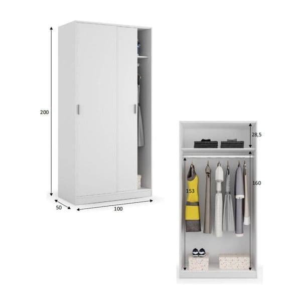 Hansen White Small Narrow Sliding 2 Door Wardrobe — angled product view