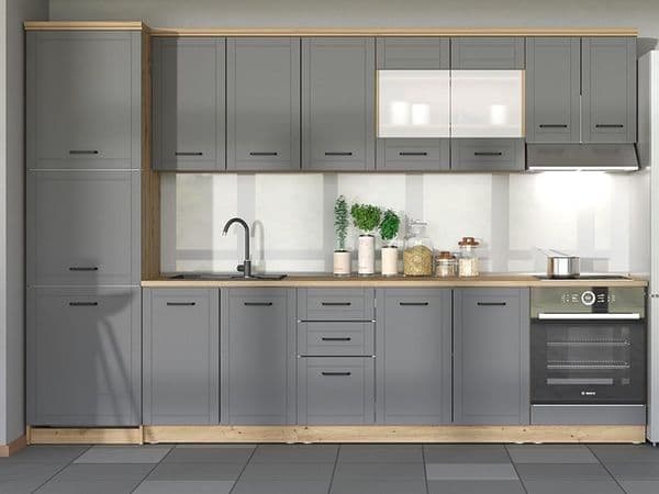 Hudson Grey And Oak Effect 60cm Wide 3 Door Tall Kitchen Larder Unit Pantry Cupboard