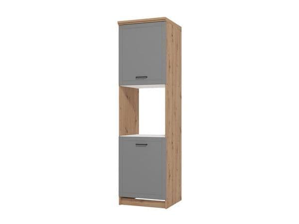Hudson Grey And Oak Effect 60cm Wide 3 Door Tall Kitchen Larder Unit Pantry Cupboard