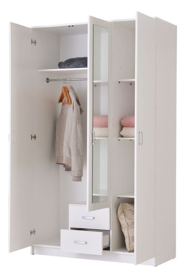 Kano White 3 Door Wardrobe — angled product view
