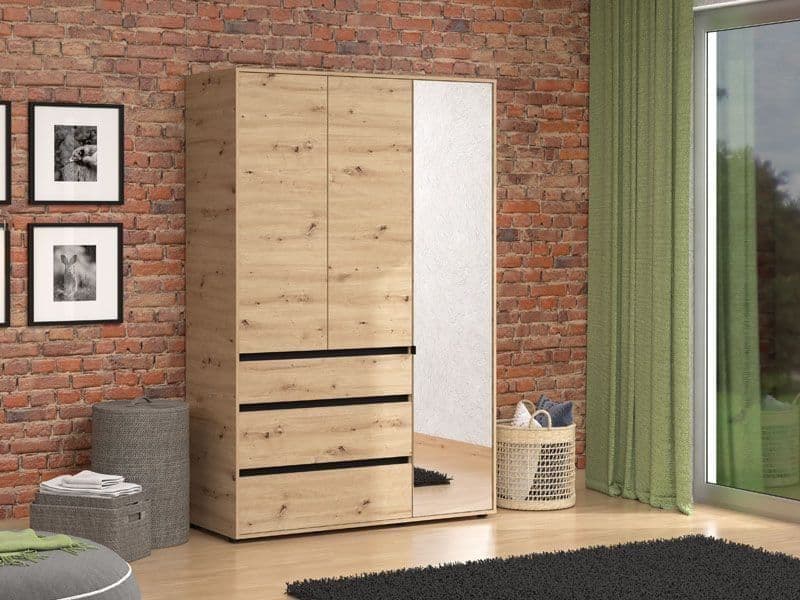 Kyoto Artisan Oak Effect 3 Door 3 Drawer Mirrored Wardrobe — main product view