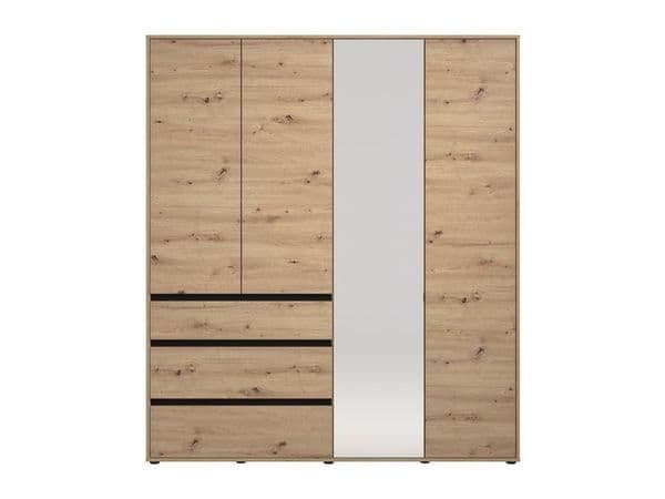 Kyoto Artisan Oak Effect 4 Door 3 Drawer Mirrored Wardrobe — alternate product view