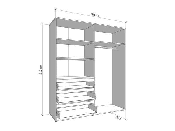 Kyoto Artisan Oak Effect 4 Door 3 Drawer Mirrored Wardrobe — angled product view