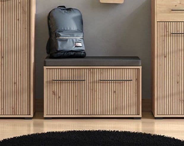 Lazlo Slatted Artisan Oak Effect Hallway Storage Bench — main product view