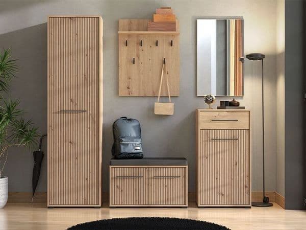 Lazlo Slatted Artisan Oak Effect Hallway Storage Bench