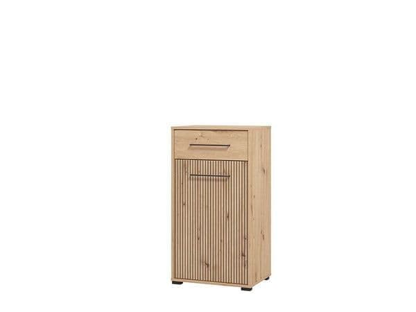 Lazlo Slatted Artisan Oak Effect Low Narrow Hallway Sideboard — angled product view