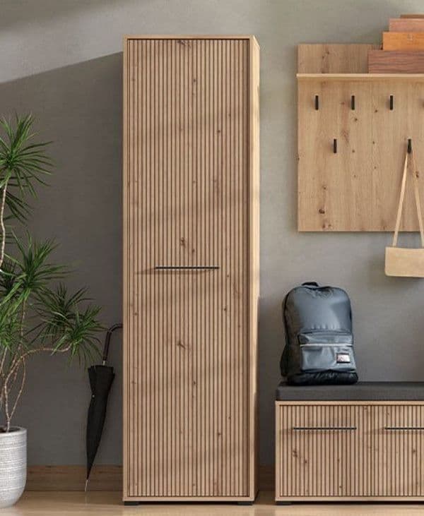 Lazlo Slatted Artisan Oak Effect Slim Wardrobe