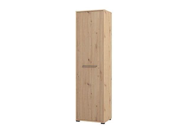 Lazlo Slatted Artisan Oak Effect Slim Wardrobe — angled product view