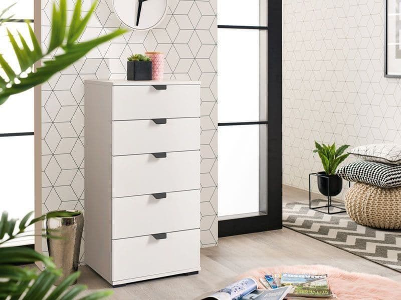 Limone Arctic White Narrow 5 Drawer Chest — front product view