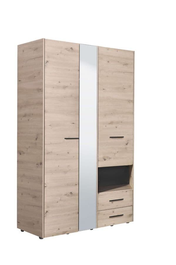 Limone Grey Oak 3 Door Wardrobe — angled product view