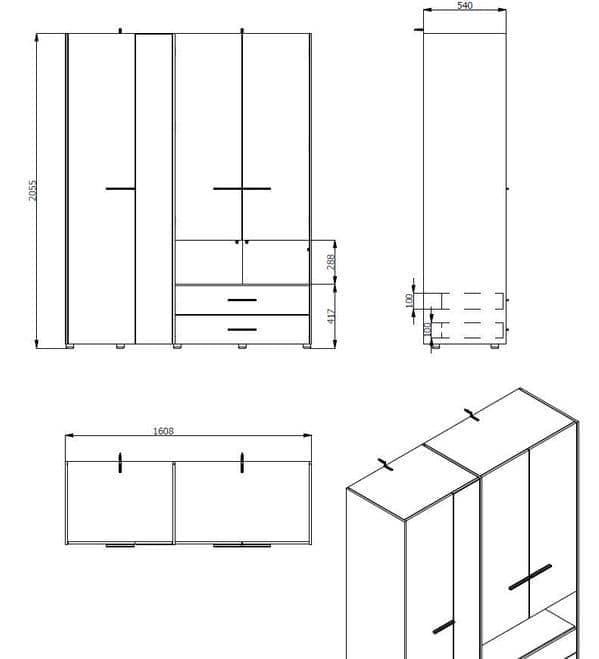 Limone Grey Oak 4 Door Wardrobe