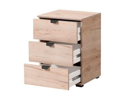 Limone Oak Effect 3 Drawer Bedside Table — angled product view