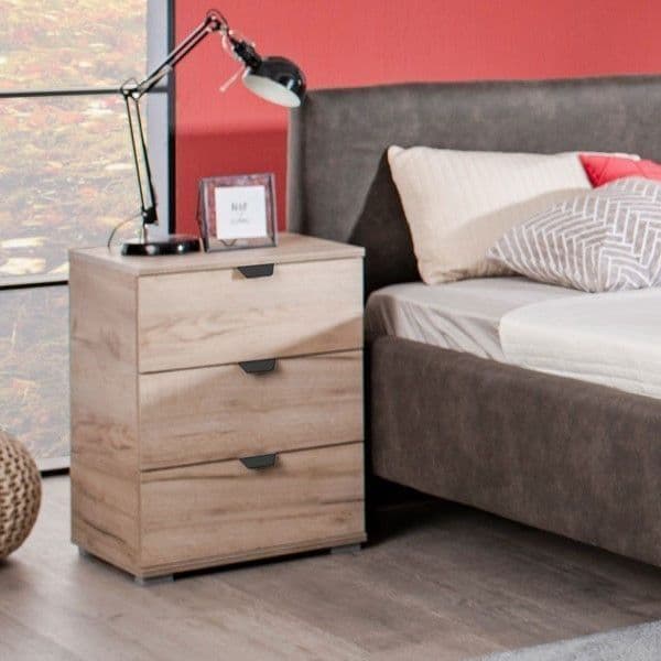 Limone Oak Effect 3 Drawer Bedside Table