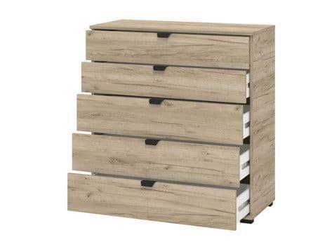 Limone Oak Effect Wide 5 Drawer Chest