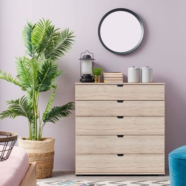 Limone Oak Effect Wide 5 Drawer Chest