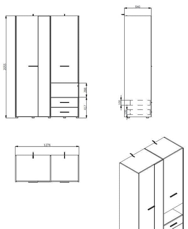 Limone White 3 Door Wardrobe