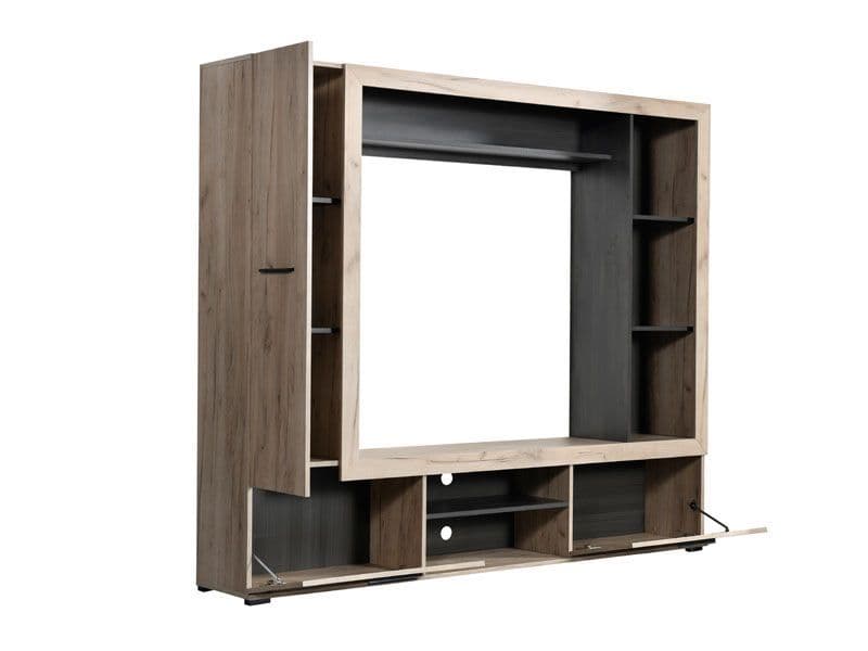 Lucerne Grey Oak Effect And Black Entertainment Unit Wall TV Cabinet