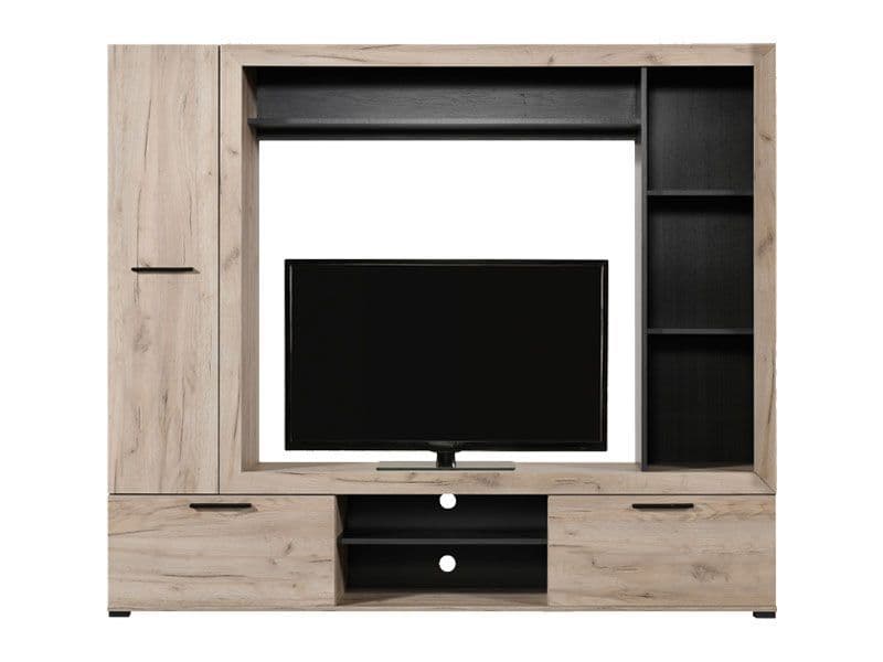 Lucerne Grey Oak Effect And Black Entertainment Unit Wall TV Cabinet