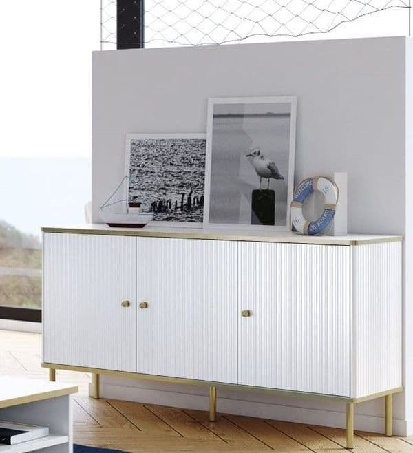 Maison White And Gold 3 Door Sideboard — side product view