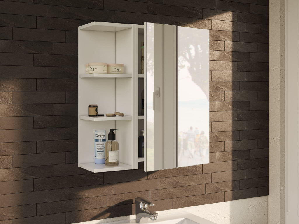 Mancini 400mm White And Mirrored 1 Door Wall Mounted Bathroom Cabinet