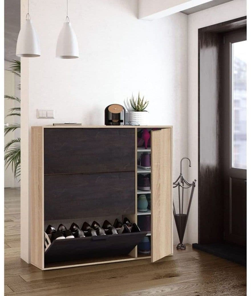Marcos Oak Effect And Oxido Dark Brown Shoe Cabinet with 4 Doors — main product view
