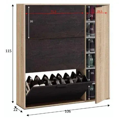 Marcos Oak Effect And Oxido Dark Brown Shoe Cabinet with 4 Doors — alternate product view