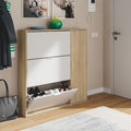 Marcos Oak Effect And White Shoe Cabinet with 4 Doors