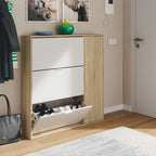 Marcos Oak Effect And White Shoe Cabinet with 4 Doors