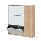 Marcos Oak Effect And White Shoe Cabinet with 4 Doors