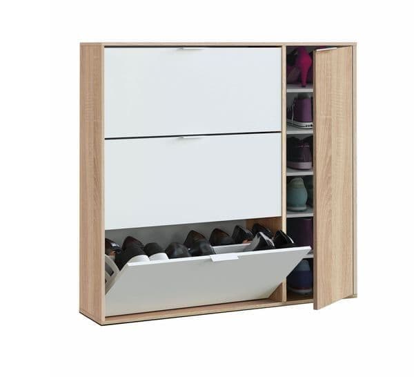 Marcos Oak Effect And White Shoe Cabinet with 4 Doors