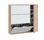 Marcos Oak Effect And White Shoe Cabinet with 4 Doors