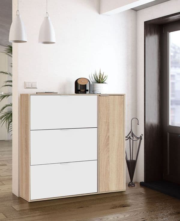 Marcos Oak Effect And White Shoe Cabinet with 4 Doors — front product view