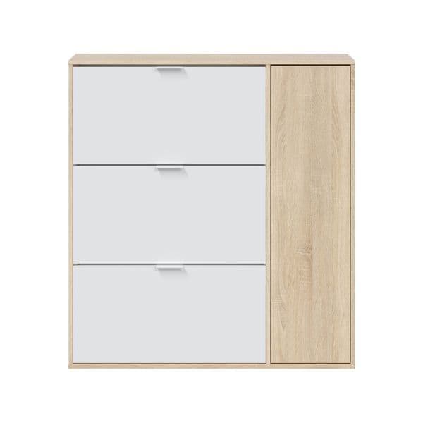 Marcos Oak Effect And White Shoe Cabinet with 4 Doors