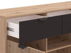 Martinique Artisan Oak Effect Slatted And Black 3 Door Sideboard