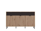 Martinique Artisan Oak Effect Slatted And Black 3 Door Sideboard