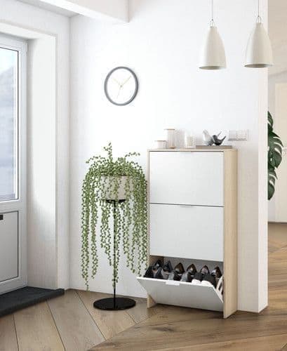 Marvin White And Oak Effect Shoe Cabinet