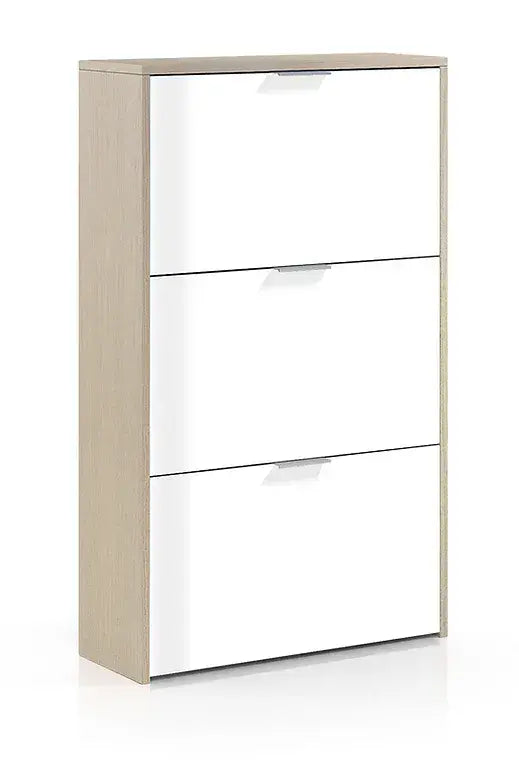 Marvin White And Oak Effect Shoe Cabinet — angled product view
