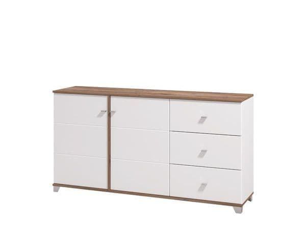Merlot White Gloss And Warm Oak Effect Sideboard — angled product view