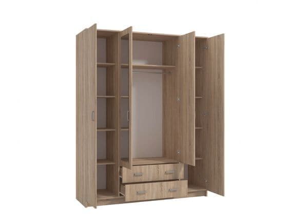 Miami Sonoma Oak Effect 4 Door 2 Drawer Wardrobe — angled product view