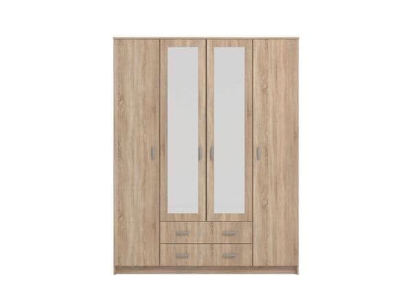Miami Sonoma Oak Effect 4 Door 2 Drawer Wardrobe — front product view