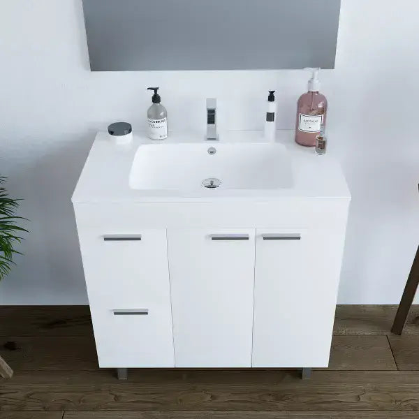Milano White Gloss 2 Door 2 Drawer Bathroom Vanity Cabinet with Sink And Mirror — alternate product view
