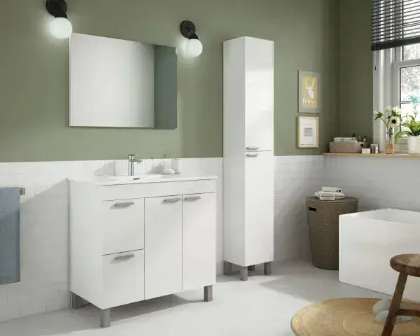 Milano White Gloss 2 Door 2 Drawer Bathroom Vanity Cabinet with Sink And Mirror