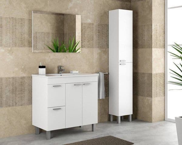 Milano White Gloss 2 Door 2 Drawer Bathroom Vanity Cabinet with Sink And Mirror — side product view