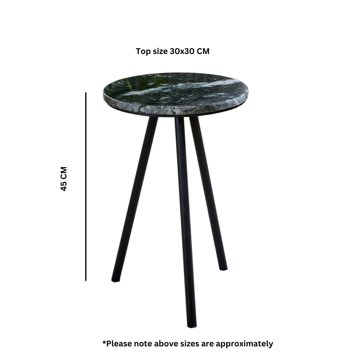 Opal Side Table With Black Marble Top & Metal Legs