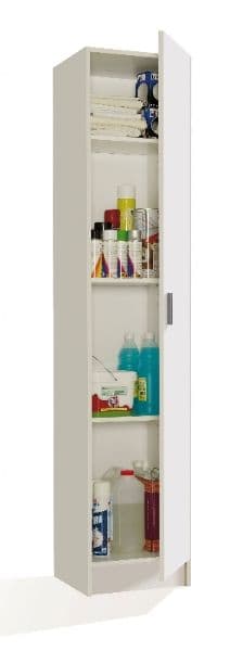 Multi Purpose White Narrow Storage Cupboard — angled product view